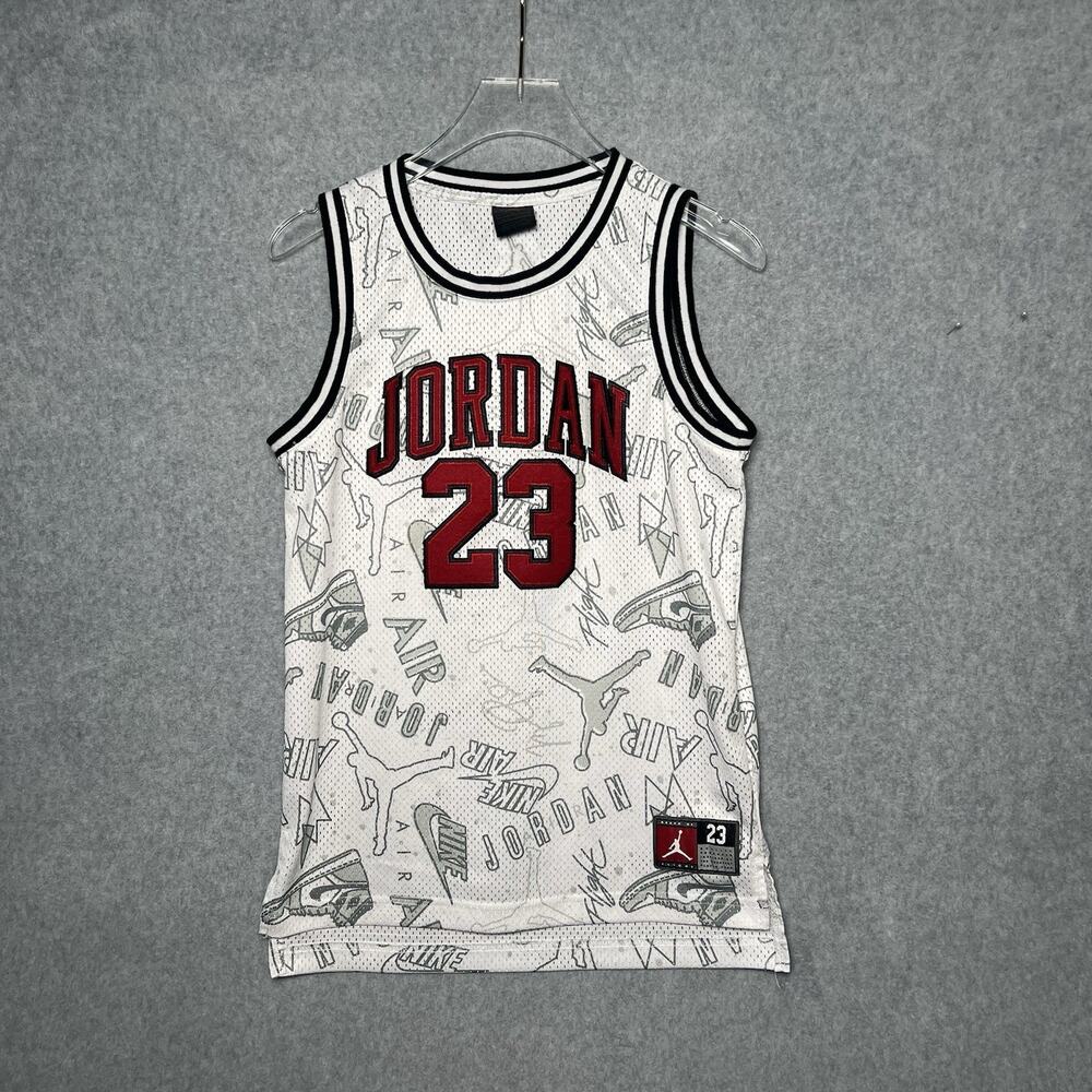 Jordan 23 AOP Jersey Boys M 10-12 White Red Jumpman Nike Air Mesh Basketball
